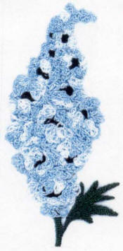 Fluffy Delphinium by Virginia Chapman, Floss Flowers a Brazilian Dimensional embroidery design