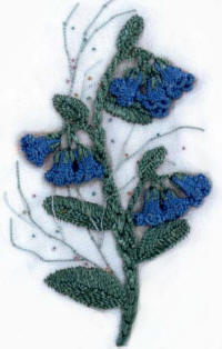Virginia's Bluebells by Virginia Chapman, Floss Flowers a Brazilian Dimensional embroidery design 