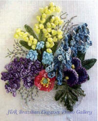 Master Bouquet- Poly-linen  by Virginia Chapman, Floss Flowers a Brazilian Dimensional embroidery design 