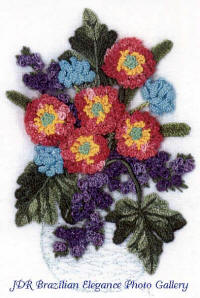 Grape Leaf Anemone Bouquet by Virginia Chapman, Floss Flowers a Brazilian Dimensional embroidery design 