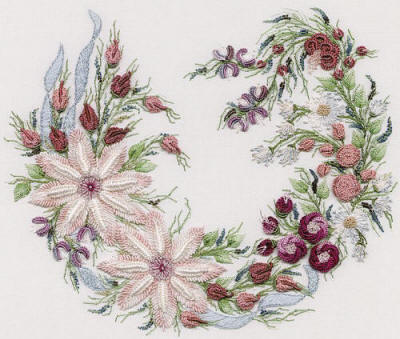 Utopia Wreath stitched with EdMar rayon Brazilian Embroidery 