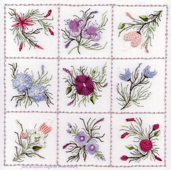 Brazilian Embroidery Design Nine Flower Sampler #2