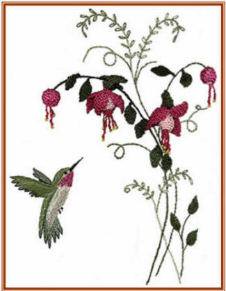 Brazilian Embroidery Pattern Fuchsia and Hummer