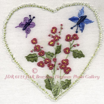 JDR 6121 Heart with Hollyhocks & Butterflies