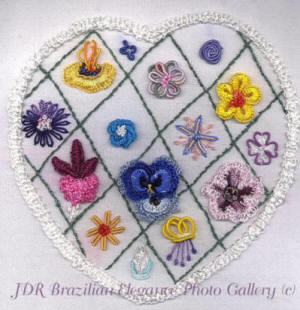 Brazilian Embroidery Heart Flower Sampler