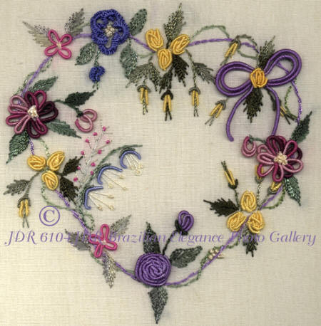 Brazilian Embroidery Heart with Vine of Flowers