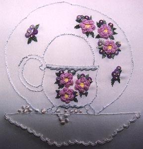 Tea Time Cup and Saucer Brazilian Dimensional Embroidery pattern