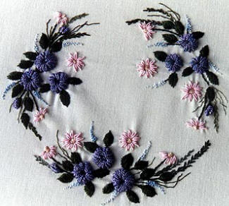 English Mum Wreath and Hedgehog Coneflowers In Brazilian Embroidery