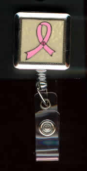 Designer Retracting Reel Clip - Pink Ribbon