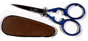 Victorian Scissors with Blue Handles & Leather Sheath