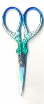Ornate Scissors- colors of the Caribbean with leather sheath 