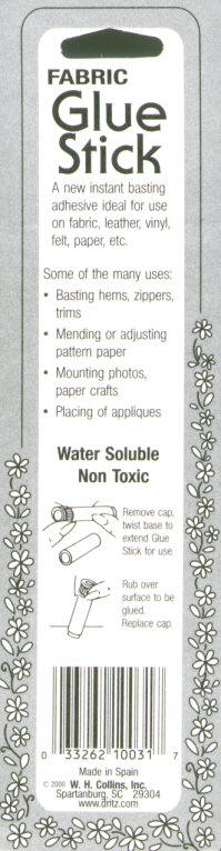 Collins fabric glue stick Basting adhesive, water soluble, acid